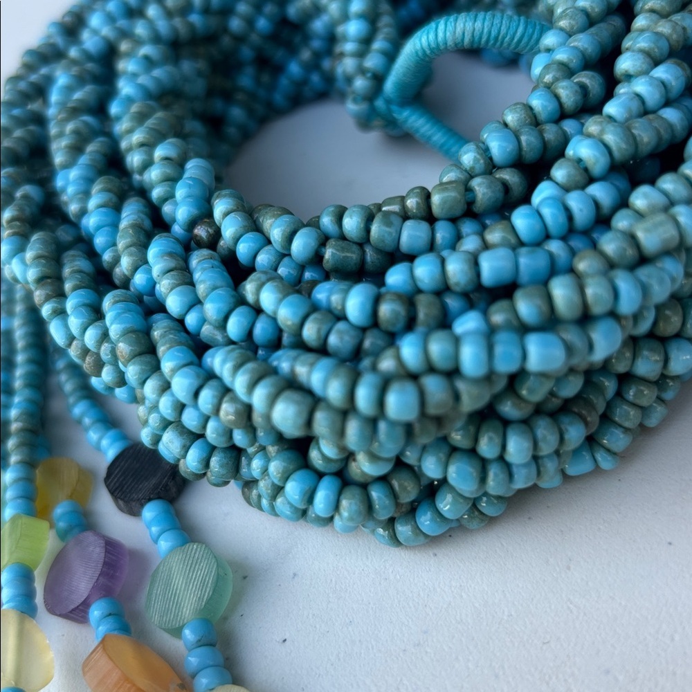 Blue Braided Beaded Red Rope Belt